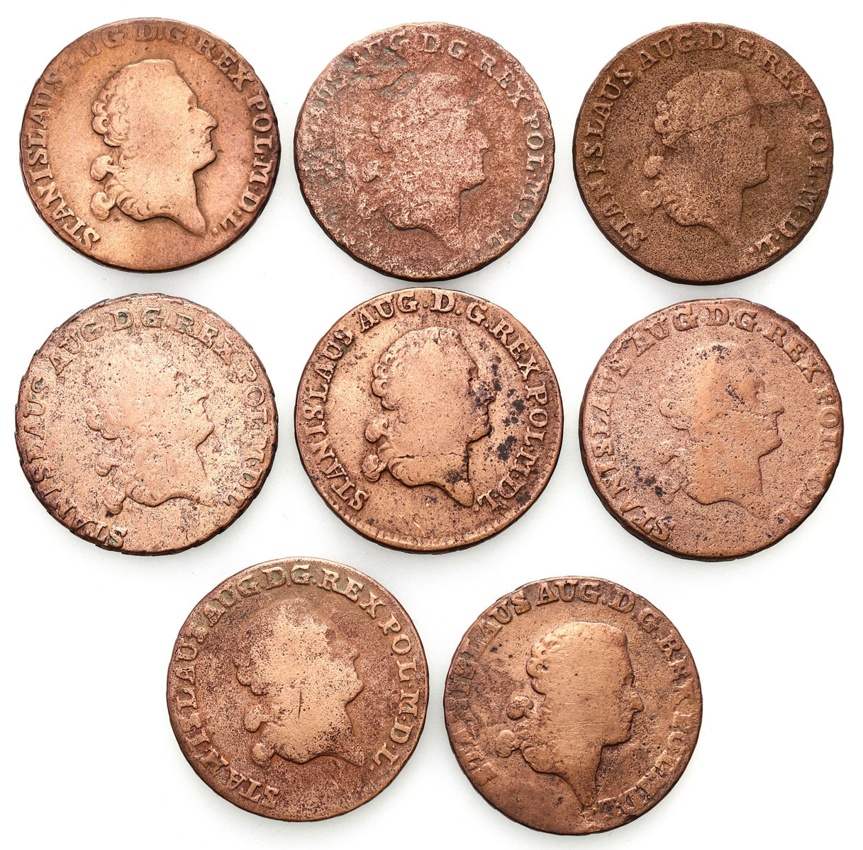 Stanisław August Poniatowski. Trojak (3 grosze) 1765-1768, zestaw 8 monet